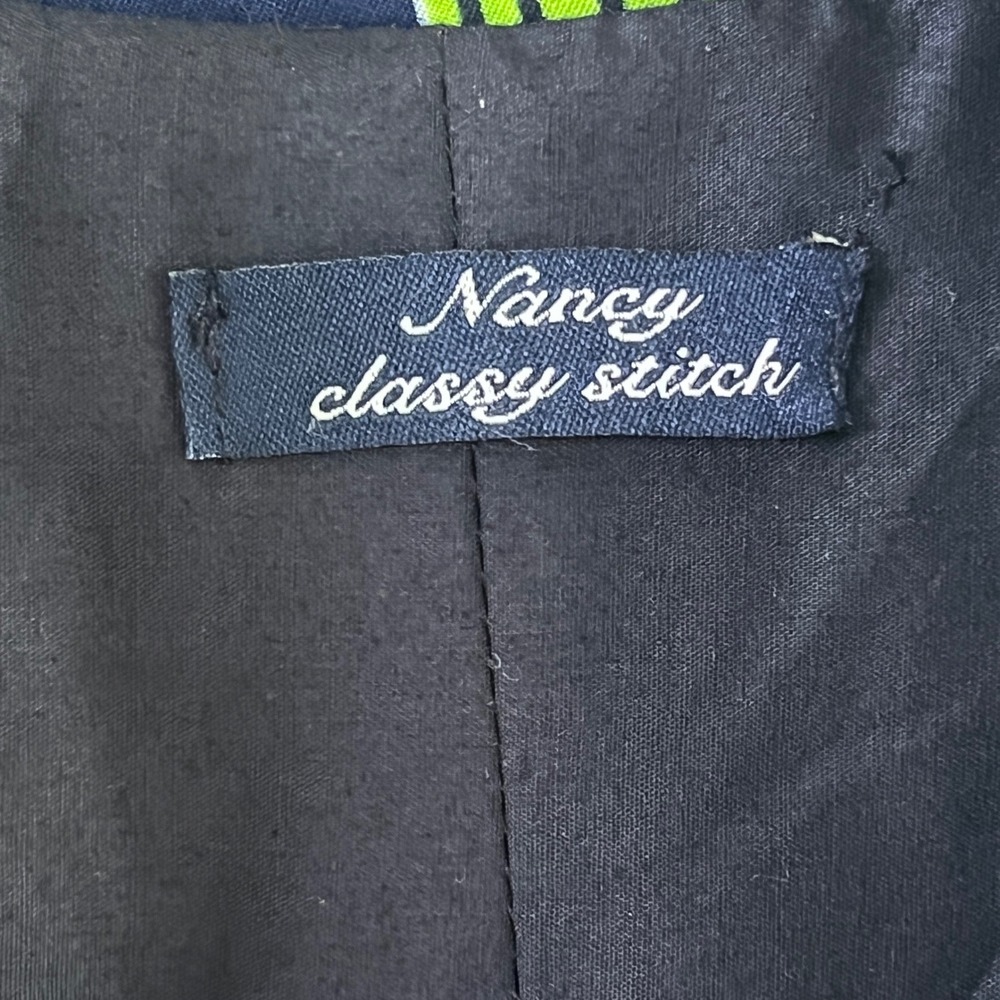 Nancy Classy Stitch Shirt XL Men Abstract Geometric African Wax Print Navy Green - Picture 2 of 10